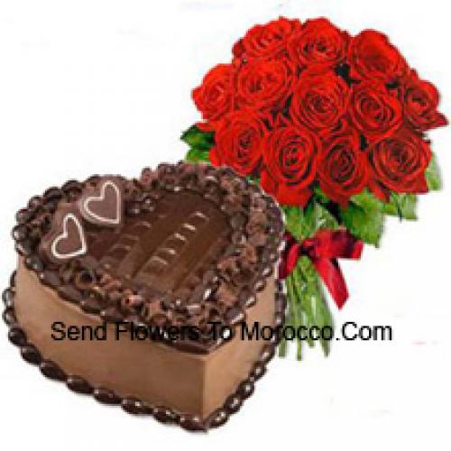 1 Kg Torta al Cioccolato con 11 Rose Rosse