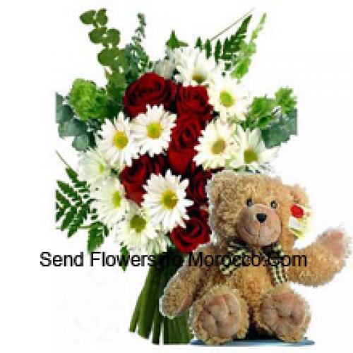 Rosen und Gerberas mit 12 Zoll Teddy