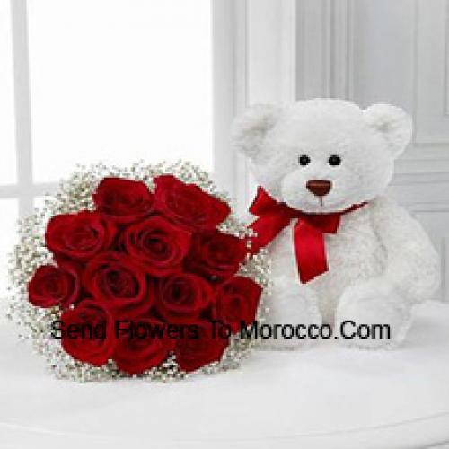 11 Roses Rouges avec un Mignon Ours en Peluche de 14 Pouces