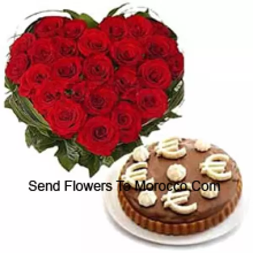 Heart Shaped Arrangement Of 41 Red Roses Along With A 1/2 Kg Mousse Cake