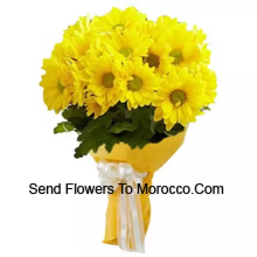 A Beautiful Hand Bunch Of 19 Yellow Gerberas With Seasonal Fillers