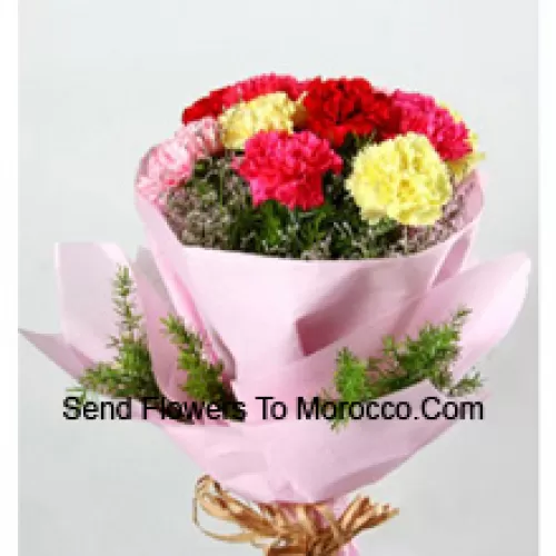 Bunch Of 11 Mixed Colored Carnations With Seasonal Fillers