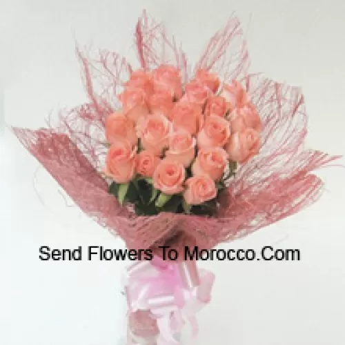 Bunch Of 21 Pink Roses With Seasonal Fillers