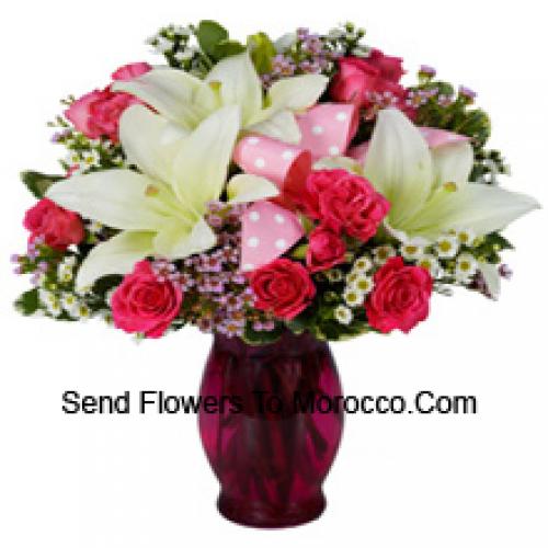 Cute Pink Roses and White Lilies