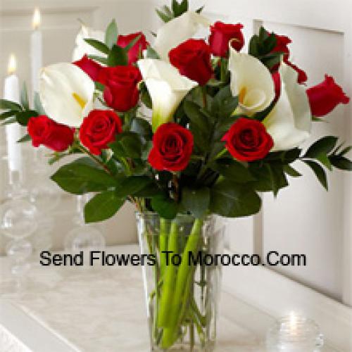 Elegant Red Roses and White Lilies