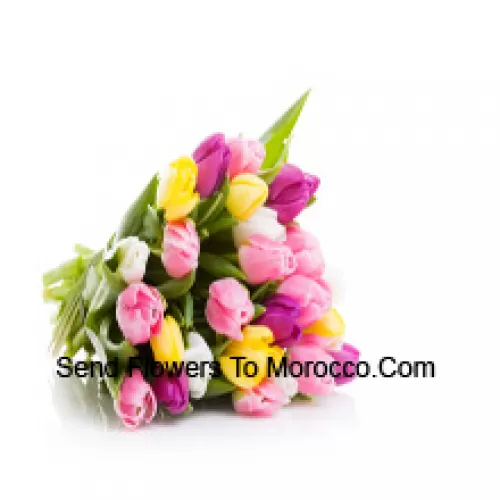 A Beautiful Hand Bunch Of Mixed Colored Tulips With Seasonal Fillers - Please Note That In Case Of Non-Availability Of Certain Seasonal Flowers The Same Will Be Substituted With Other Flowers Of Same Value