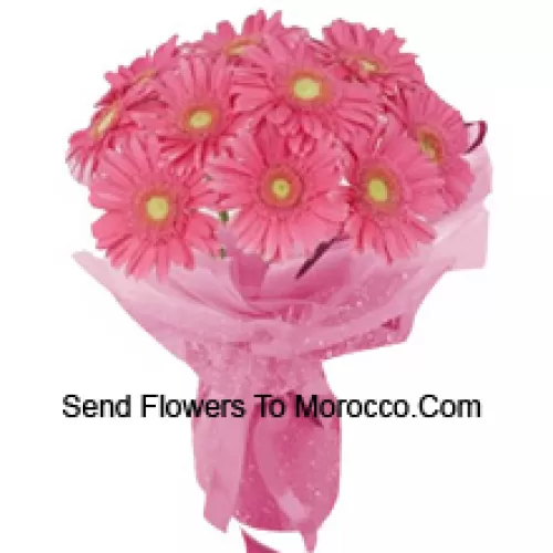 A Beautiful Hand Bunch Of 11 Pink Gerberas With Seasonal Fillers