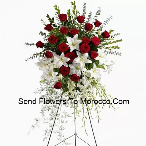 A Beautiful Sympathy Flower Arrangement That Comes With A Stand