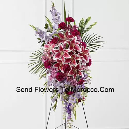 A Beautiful Sympathy Flower Arrangement That Comes With A Stand