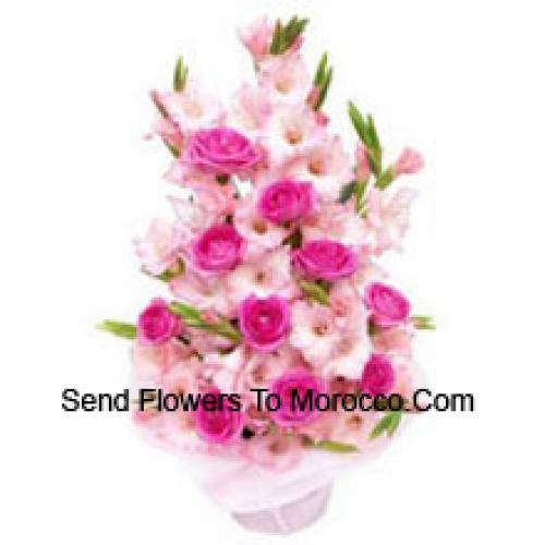 Beautiful Pink Roses and Gladiolus