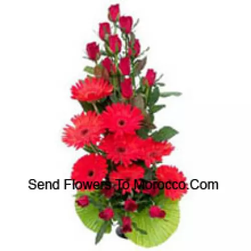 Basket Of Red Roses And Red Gerberas