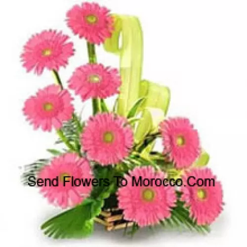 Cesto com 9 Gerberas Rosa com Enchedores