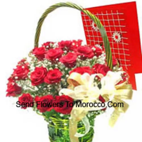 Basket Of 25 Red Roses With A Free Greeting Card