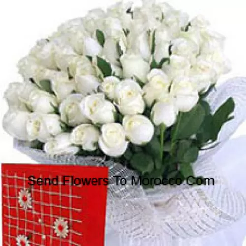 Basket Of 101 White Roses With A Free Greeting Card