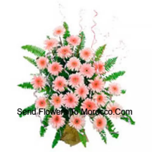 Basket Of 25 Pink Colored Gerberas