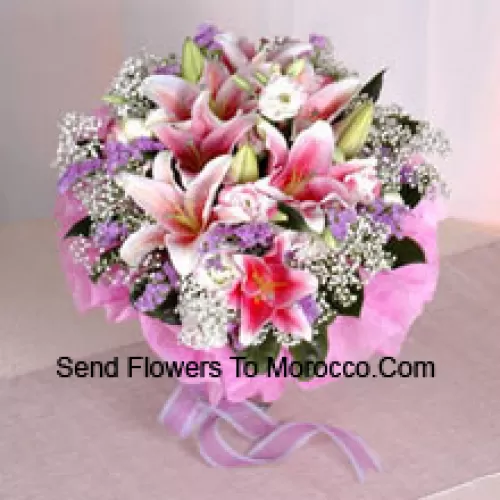 Hand Bunch Of Exclusive Pink Lilies