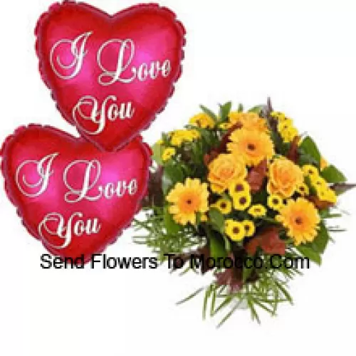 Bunch Of Assorted Flowers With Two I Love You Balloons