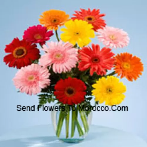 11 Mixed Colored Gerberas In A Vase