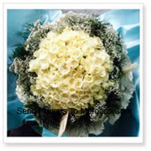 Bunch Of 101 White Roses With Seasonal Fillers