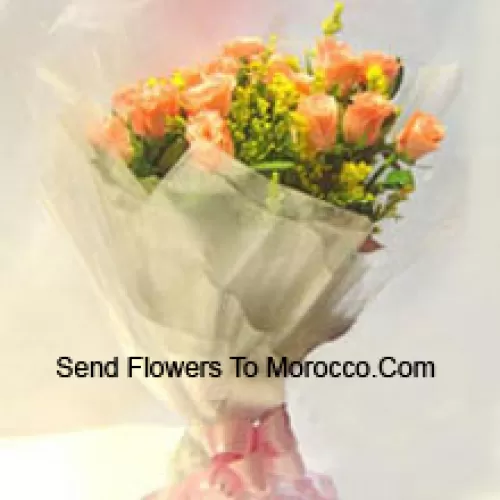 Bunch Of 11 Orange Roses With Seasonal Filler