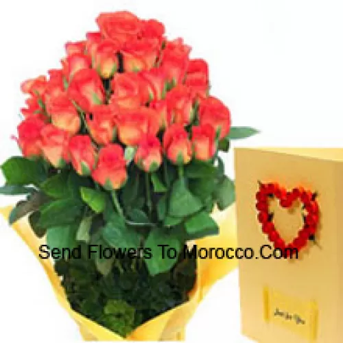 Bunch Of 31 Orange Roses With A Free Love Greeting Card