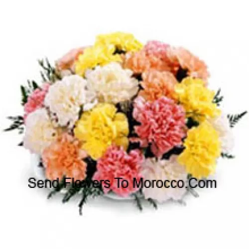 Basket Of 25 Mixed Colored Carnations