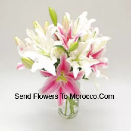 Mixed Colored Lilies In A Vase