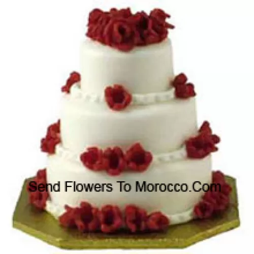 3 Tier, 6 Kg (13.2Lbs) Vanilla Cake. To Change The Flavor You Can Specify The Flavor You Require In "The Instructions For The Florist" Column which will appear when you will go through the shopping process