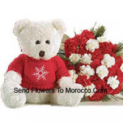 Roses and Carnations with Cuddly Teddy