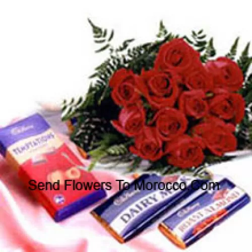 Bouquet de 11 roses rouges avec des chocolats assortis