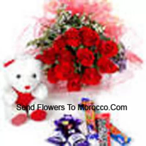 Bunch Of 11 Red Roses With Assorted Chocolate And A Cute Teddy Bear