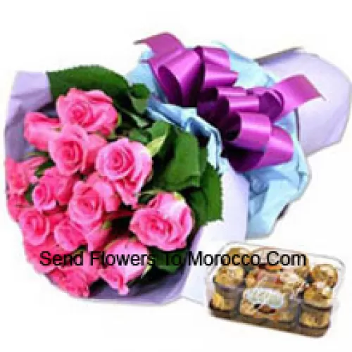 Bunch Of 11 Pink Roses With 16 Pcs Ferrero Rocher