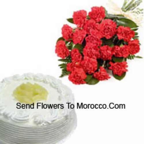 Bunch Of 11 Carnations With 1 Kg Pineapple Cake