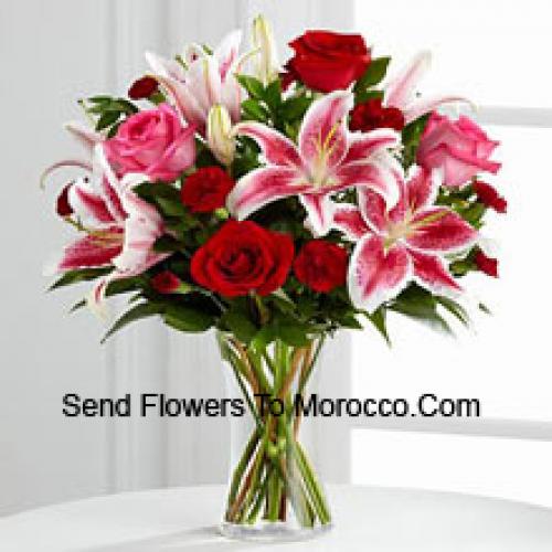 Roses with Pink Lilies in Vase