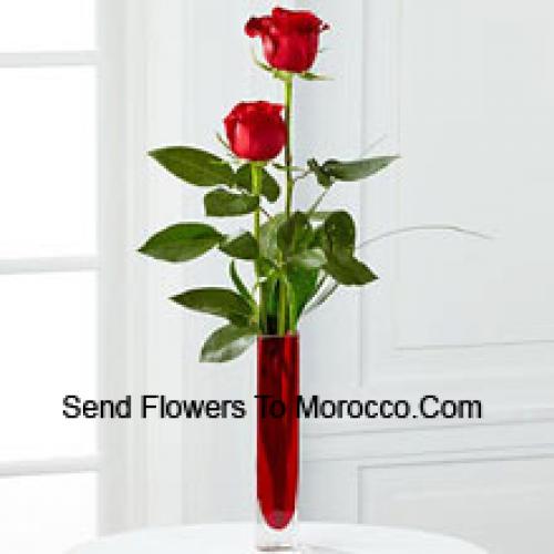 2 Sweet Red Roses in Vase