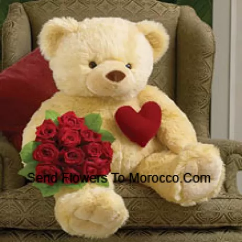 Bunch Of 11 Red Roses With A 32 Inches Tall Teddy Bear (Please Note That We Reserve The Right To Substitute The Teddy Bear With A Teddy Bear Of Equal Value And Size In Case Of Non-Availability Of The Same. Limited Stock. While Substituting The Product We Will Ensure That The Same Exclusivity Is Maintained)