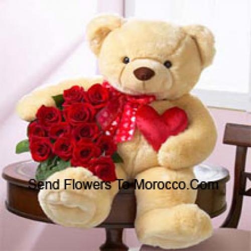 11 Roses mignonnes avec Teddy de 24 pouces