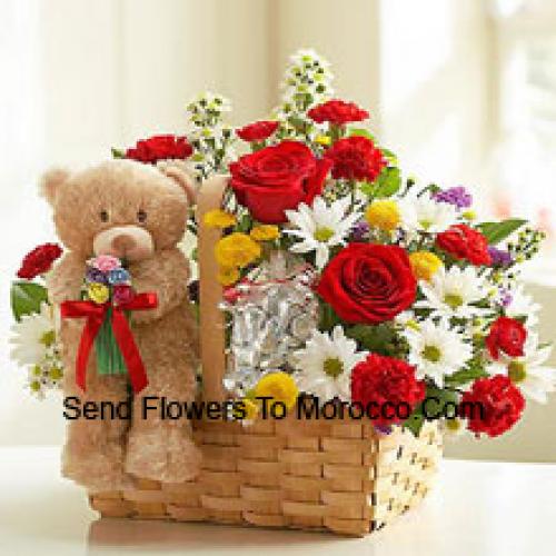 Schattige Assortiment Bloemen met Schattige Teddybeer